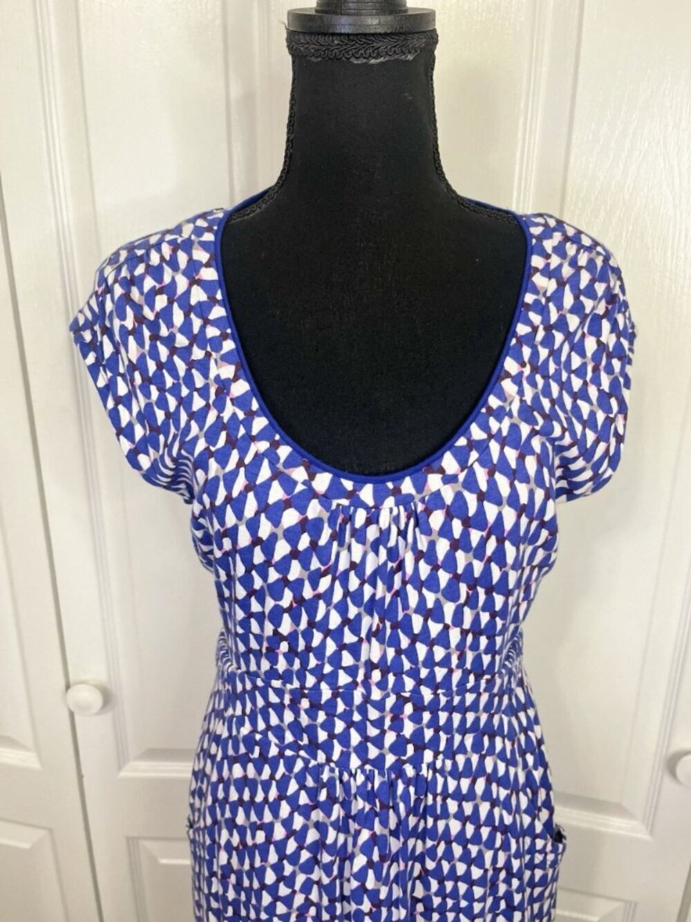 Boden Jersey Margot Sz 8R Dress Pockets Geometric Cap Minimimalist Quiet Luxury - Picture 3 of 11